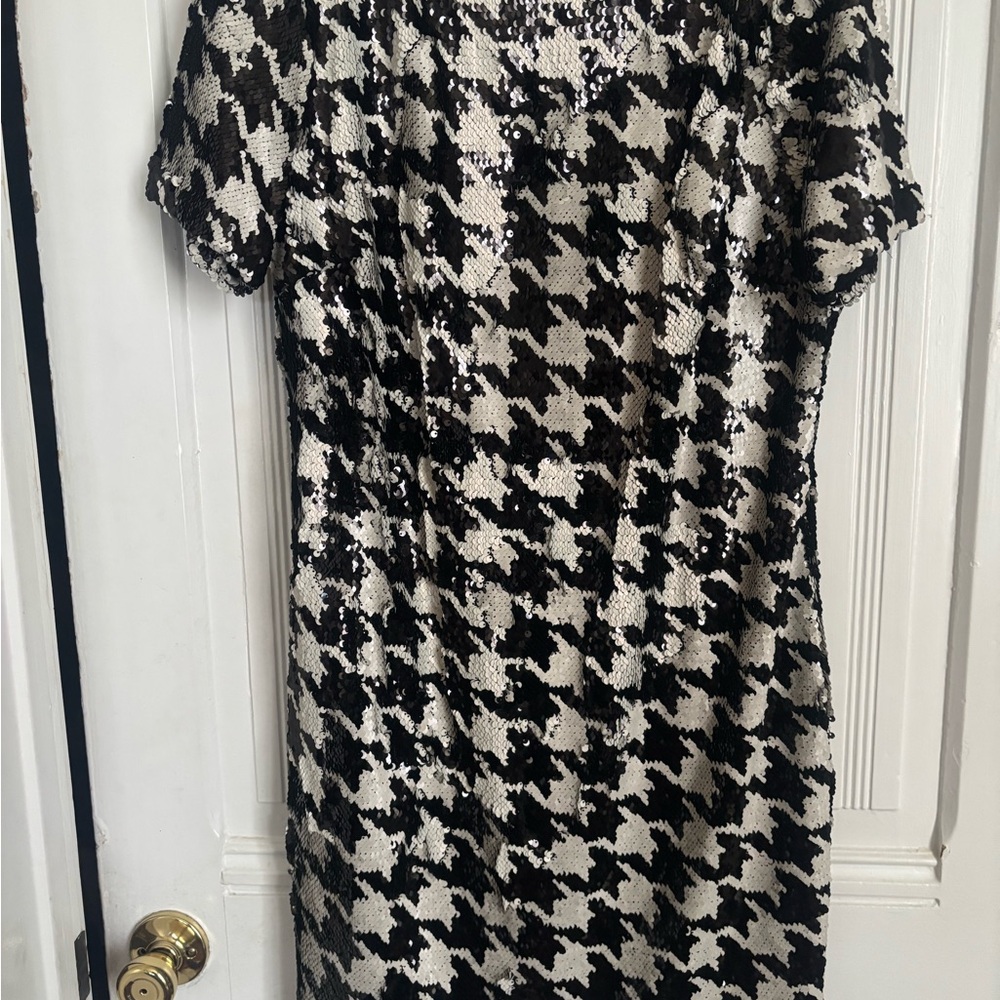 Ann Taylor Monochrome Sequin Houndstooth Dress